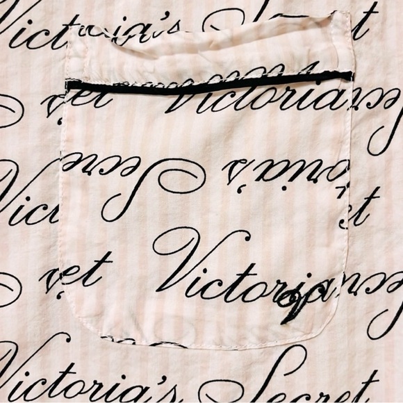 Victoria's Secret Pink&White Stripe w/ black VS logo 2Pc. Pajama Set Women Large - Picture 5 of 10